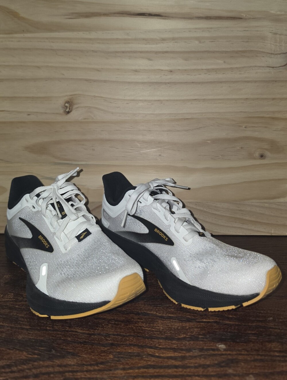 Brooks Women's White Black and Gold Athletic Running Shoes